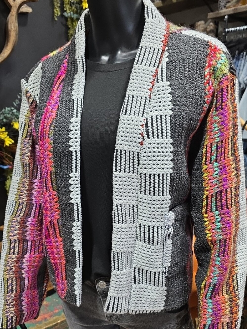 Colorblock Crochet Open-Front Jacket - Multi/Gray - Picture 2 of 11